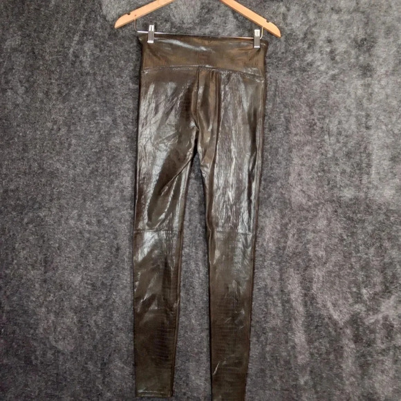 Spanx faux leather croc print leggings olive green women's size Medium - Picture 4 of 9
